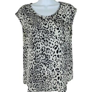 Joie Women's Size M Leopard Print 100% Silk Ivory Gray Blouse